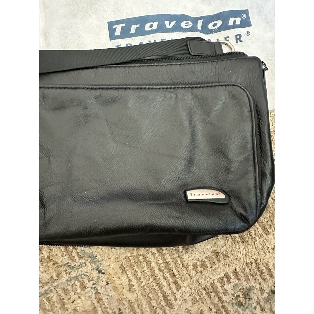 Travelon Black Leather Shoulder Bag Expandable 11" x 7" Travel Purse Organizer - Picture 5 of 14